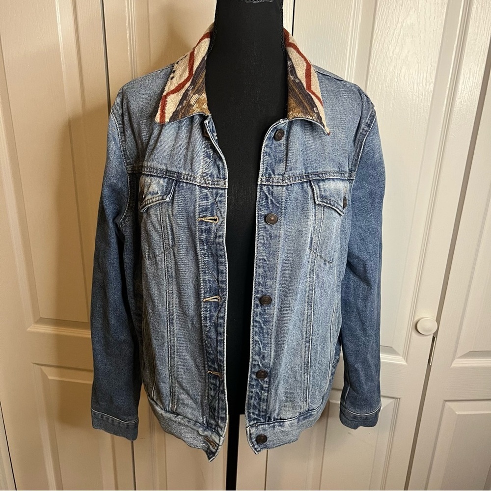 Natural Reflections Denim Jacket Womens Sz L Button Up Aztec Southwestern Boho - Picture 2 of 7